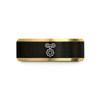 stylish rings for her – black & gold tungsten winding key gear wedding band