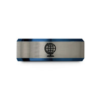 birthday present ideas her – blue & grey tungsten globe grid wedding band