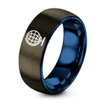 Women Gift Ideas for Birthday – gunmetal & blue tungsten globe grid ring