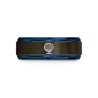 best presents birthday her – gunmetal & blue tungsten globe grid wedding band