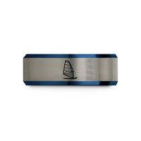 special presents for girlfriend – black & blue & grey tungsten windsurf sail wedding band