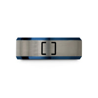 special present for her – blue & silver tungsten brackets wedding band