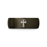 engraved rings for couples – gunmetal & black tungsten haloed cross wedding band