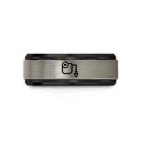 unique present for her – black & gray tungsten chalk line wedding band