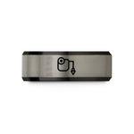 wedding bands for her – black & gray tungsten chalk line wedding band