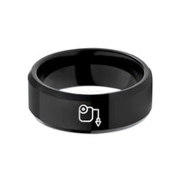 unique present for her – black tungsten chalk line wedding band