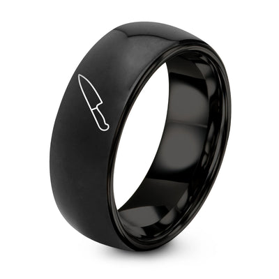 Chef Knife – Tungsten Wedding Band, 8 mm, Black Comfort-Fit Unisex
