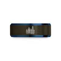 best beauty present sets – gunmetal & blue tungsten hong kong skyline wedding band