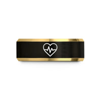 personalized anniversary present ideas – black & gold tungsten heart waveform wedding band