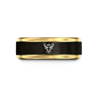 unique promise rings her – black & gold tungsten stag cabossed crown wedding band