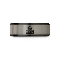 special winter presents – black & gray tungsten city hall building wedding band