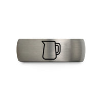 engraved bands for couples – black & silver tungsten milk frothing pitcher wedding band