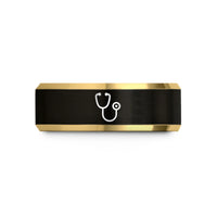 tungsten rings for her – black & gold tungsten stethoscope wedding band