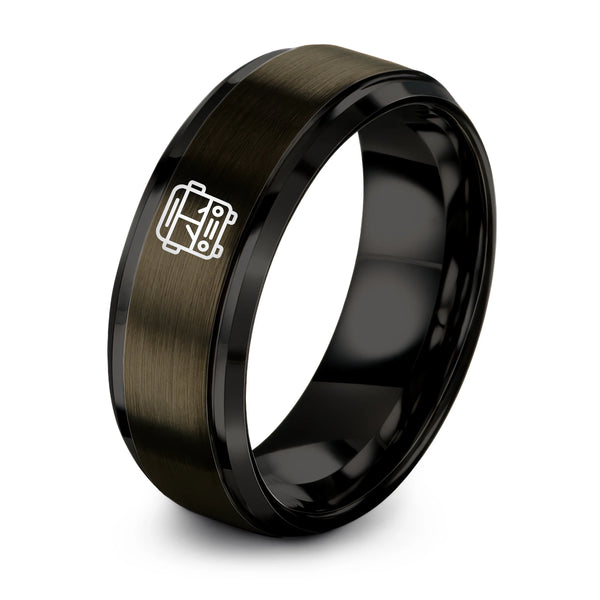 Bus Front Icon – Tungsten Wedding Band, 8 mm, Black, Gunmetal Comfort-Fit Unisex