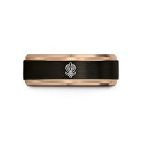 personalized jewelry for mom – black & rose gold tungsten nishan sahib emblem wedding band