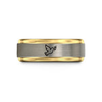 women’s thoughtful present ideas – black & gold & gray tungsten dove of peace wedding band