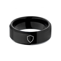 unique presents for her – black tungsten shield wedding band