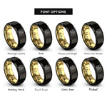 font options for inside engraving on black & gold women holding rings