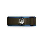engraved ring for her – gunmetal & blue tungsten fpga chip wedding band