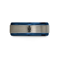 wedding band for her – black & blue & grey tungsten prosperity bindrune wedding band