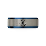 tungsten band with engraving – blue & silver tungsten radiation wedding band