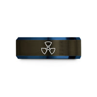 laser engraved tungsten ring – gunmetal & blue tungsten radiation wedding band