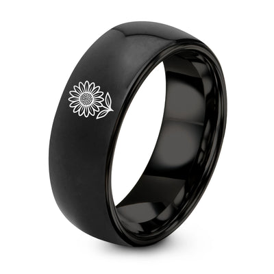 April Daisy – Tungsten Wedding Band, 8 mm, Black Comfort-Fit Unisex