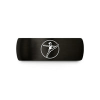 tungsten bands for her – black & gold tungsten kickline silhouette circle wedding band