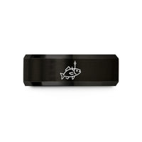 engraved rings for couples – black tungsten perch ice jig wedding band