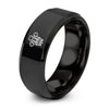 Wales Feathers – Tungsten Wedding Band, 8 mm, Black Comfort-Fit Unisex