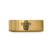 engraved promise ring set – gold tungsten wales feathers wedding band