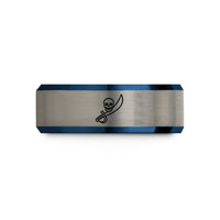 creative presents for girlfriend – black & blue & silver tungsten cutlass skull wedding band