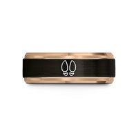 unique presents for girlfriend – black & rose gold tungsten hoof print wedding band
