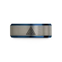 personalized present for her – black & blue & gray tungsten triangular lattice wedding band