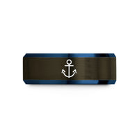 personalized jewelry for mom – gunmetal & blue tungsten anchor icon wedding band