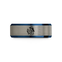 unique presents for mom – black & blue & gray tungsten angler silhouette wedding band