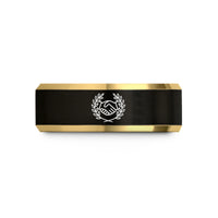 best presents for her – black & gold tungsten handshake sportsmanship laurel wedding band