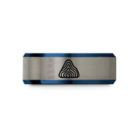 special presents for mom – blue & gray tungsten topographic lines wedding band