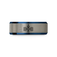 personalized presents for her – blue & silver tungsten space station wedding band