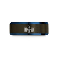 unique presents for her – gunmetal & blue tungsten space station wedding band