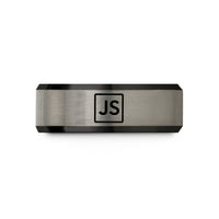 gunmetal shaped wedding band – black & gray tungsten javascript wedding band