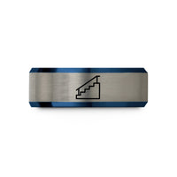 comfort fit tungsten ring – blue & gray tungsten stair set handrail wedding band