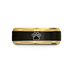 engraved rings for couples – black & gold tungsten paw pattern wedding band
