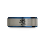 engraved rings for her – black & blue & silver tungsten turtle wave wedding band