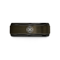 comfort fit rings her – gunmetal & black tungsten windmill steps medallion wedding band