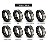 font options for inside engraving on black & gray wood duck rings