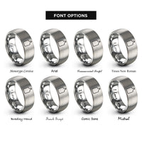 font options for inside engraving on grey wooden cutting board rings