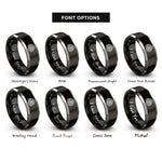 font options for inside engraving on black & silver woodgrain knot rings