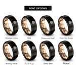 font options for inside engraving on black & rose gold woodgrain knot rings