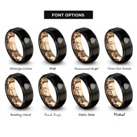 font options for inside engraving on black & rose gold woodgrain knot rings